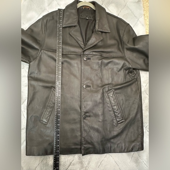 Genuine Leather perry ellis Mens Large Black Jacket Button soft exc cond - Picture 4 of 9